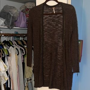 Free People Chocolate Open-Front Cardigan